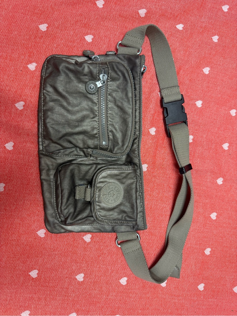 Kipling Metallic Gray Men's Sling Belt Bag with Front Pockets